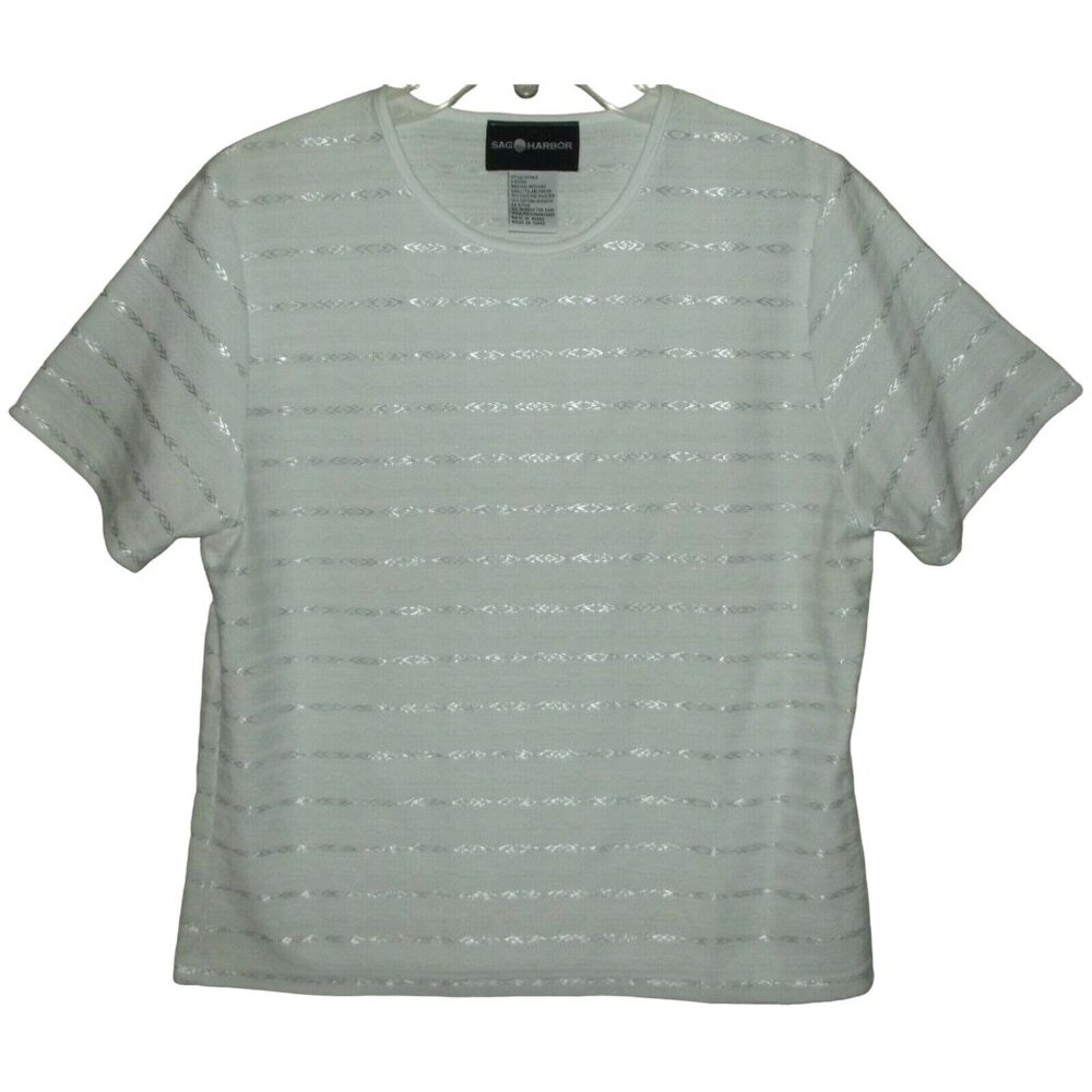 Sag Harbor T-Shirt Womens Medium White Crew Neck Short Sleeve Pullover blouse